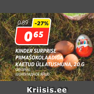 Allahindlus - KINDER SURPRISE PIIMAŠOKOLAADIGA KAETUD ÜLLATUSMUNA, 20 G