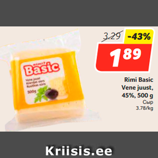 Allahindlus - Rimi Basic Vene juust, 45%, 500 g