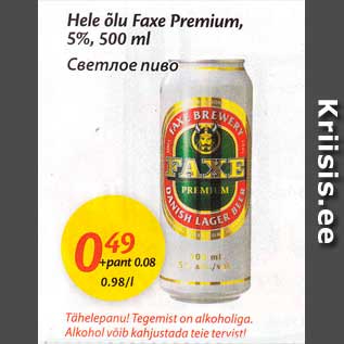 Allahindlus - Hele õlu Faxe Premium