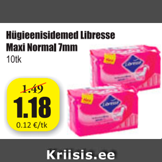 Allahindlus - Hügieenisidemed Libresse Maxi Normal 7 mm 10 tk