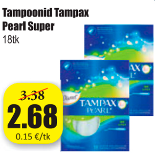 Allahindlus - Tampoonid Tampax Pearl Super 18 tk