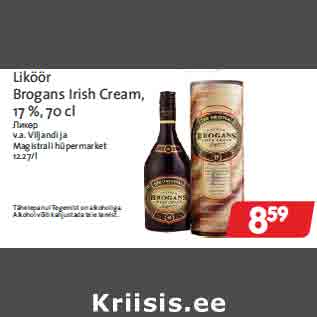 Allahindlus - Liköör Brogans Irish Cream, 17 %, 70 cl