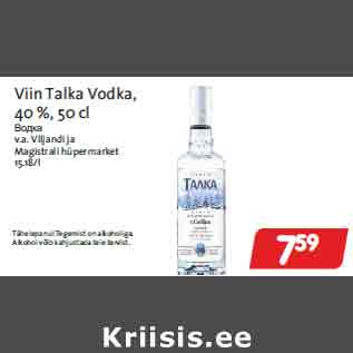 Allahindlus - Viin Talka Vodka, 40 %, 50 cl