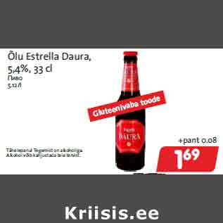 Allahindlus - Õlu Estrella Daura, 5,4%, 33 cl