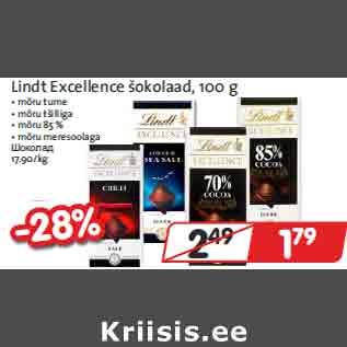 Allahindlus - Lindt Excellence šokolaad, 100 g • mõru tume • mõru tšilliga • mõru 85 % • mõru meresoolaga