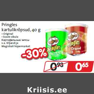 Allahindlus - Pringles kartulikrõpsud, 40 g • Original • koore-sibula