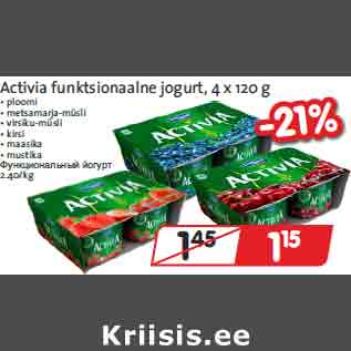 Allahindlus - Activia funktsionaalne jogurt, 4 x 120 g • ploomi • metsamarja-müsli • virsiku-müsli • kirsi • maasika • mustika