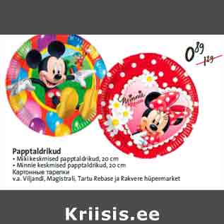 Allahindlus - Papptaldrikud • Miki keskmised papptaldrikud, 20 cm • Minnie keskmised papptaldrikud, 20 cm