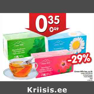 Allahindlus - Green Hills tee, 20 tk •piparmündilehe •hibiskiõietee •kummeliõie