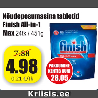 Allahindlus - Nõudepesumasina tabletid Finish All-in-1 Max