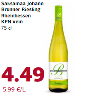 Allahindlus - Saksamaa Johann Brunner Riesling Rheinhessen KPN vein 75 cl