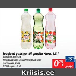 Allahindlus - Joogivesi gaasiga või gaasita Aura, 1,5 l