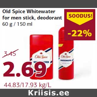 Allahindlus - Old Spice Whitewater for men stick, deodorant