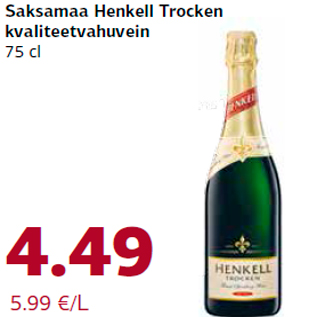 Allahindlus - Saksamaa Henkell Trocken kvaliteetvahuvein 75 cl