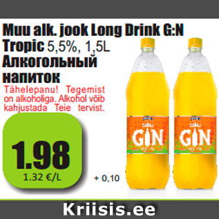 Allahindlus - Muu alk. jook Long Drink G:N Tropic