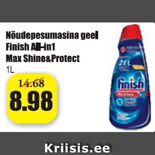 Allahindlus - Nõudepesumasina geel Finish All-in-1 Max Shine & Protect 1 l