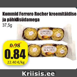 Allahindlus - Kommid Ferrero Rocher kreemitäidisega ja pähklisüdamega 37,5 g