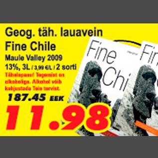 Allahindlus - Geog. täh. lauavein Fine Chile