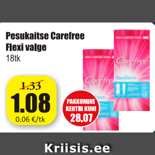 Allahindlus - Pesukaitse Carefree Flexi valge 18 tk