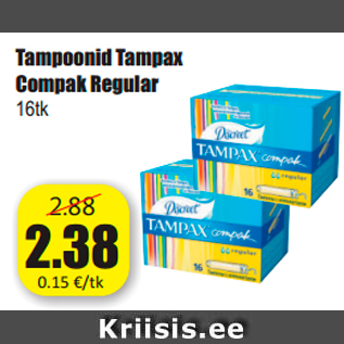 Allahindlus - Tampoonid Tampax Compak Regular 16tk