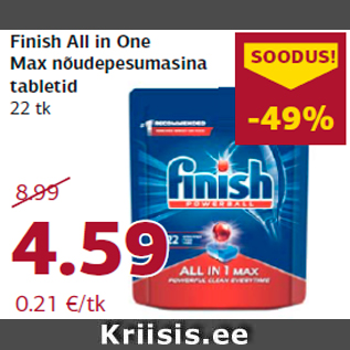 Allahindlus - Finish All in One Max nõudepesumasina tabletid 22 tk