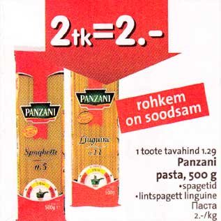 Allahindlus - l toote tavahind l.29 Panzani pasta,500 g .spagetid .lintspagett linguine