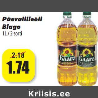 Allahindlus - Päevalilleõli Blago 1L / 2 sorti