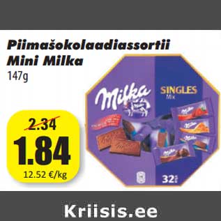 Allahindlus - Piimašokolaadiassortii Mini Milka 147g