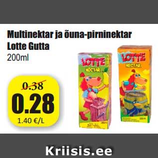 Allahindlus - Multinektar ja õuna-pirninektar Lotte Gutta 200ml