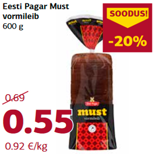 Allahindlus - Eesti Pagar Must vormileib 600 g