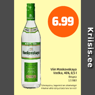 Allahindlus - Viin Moskovskaya Vodka