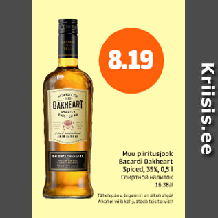 Allahindlus - Muu piiritusjook Bacardi Oakheart Spiced