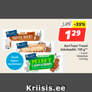 Allahindlus - Karl Fazer Travel šokolaadid, 130 g**