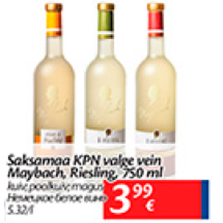 Allahindlus - Saksamaa KPN valge vein Maybach, Riesling, 750 ml