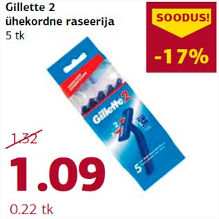 Allahindlus - Gillette 2 ühekordne raseerija 5 tk