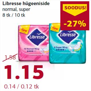 Allahindlus - Libresse hügeeniside normal, super 8 tk / 10 tk