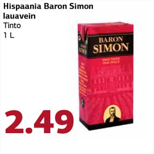 Allahindlus - Hispaania Baron Simon lauavein Tinto 1 L