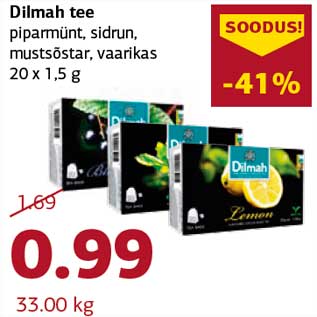 Allahindlus - Dilmah tee piparmünt, sidrun, mustsõstar, vaarikas 20 x 1,5 g