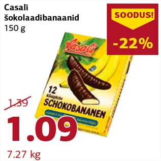 Allahindlus - Casali šokolaadibanaanid 150 g