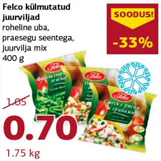 Allahindlus - Felco külmutatud juurviljad roheline uba, praesegu seentega, juurvilja mix 400 g