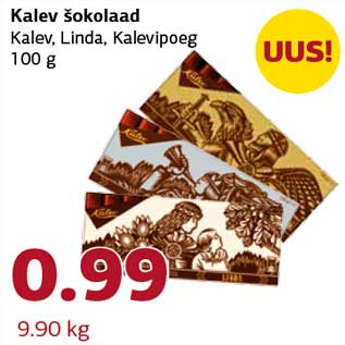 Allahindlus - Kalev šokolaad Kalev, Linda, Kalevipoeg 100 g