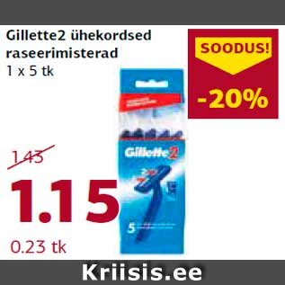 Allahindlus - Gillette2 ühekordsed raseerimisterad