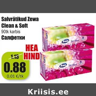 Allahindlus - Salvrätikud Zewa Clean & Soft 90tk karbis