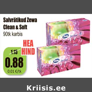 Allahindlus - Salvrätikud Zewa Clean & Soft 90tk karbis