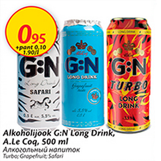 Allahindlus - Alkoholijook G:N Long Drink, A.Le Coq, 500 ml