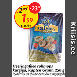 Allahindlus - Heeringafilee rollmops kurgiga, Kapten Grant, 250 g