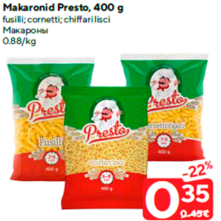 Allahindlus - Makaronid Presto, 400 g