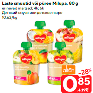 Allahindlus - Laste smuutid või püree Milupa, 80 g