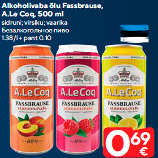 Allahindlus - Alkoholivaba õlu Fassbrause, A.Le Coq, 500 ml