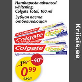 Allahindlus - Hambapasta advanced whitening, Colgate Total, 100 ml